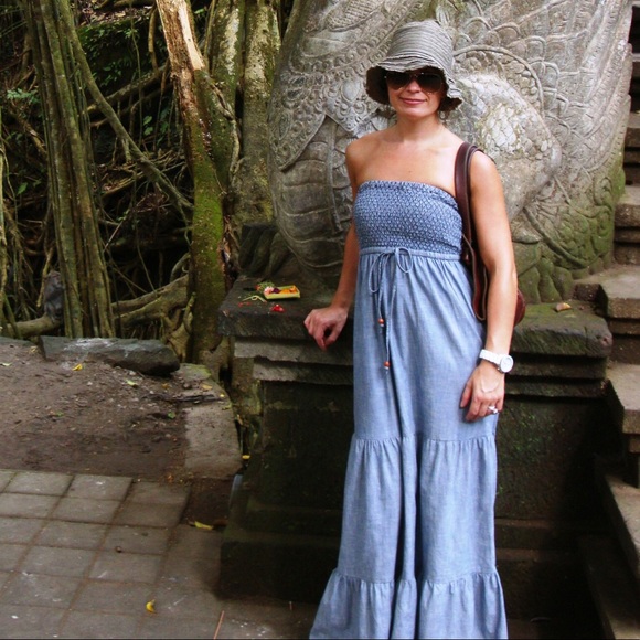 strapless denim maxi dress